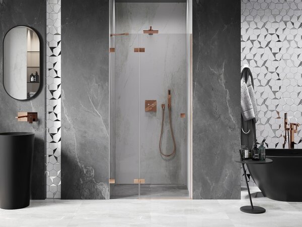 Mexen Lunar, ușă de duș cu balamale pe stânga 70 cm, sticlă transparentă de 8 mm, profil mat cupru, 834-070-000-65-00-L