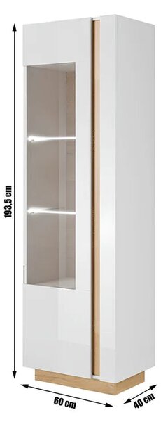 Vitrina CITY, alb/stejar, PAL melaminat/sticla, 60x40x194 cm