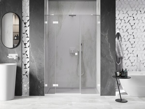 Ușă de duș Mexen Lunar, cu balamale pe stânga, 120 cm, sticlă transparentă de 8 mm, profil alb, 834S-120-050-20-00-L