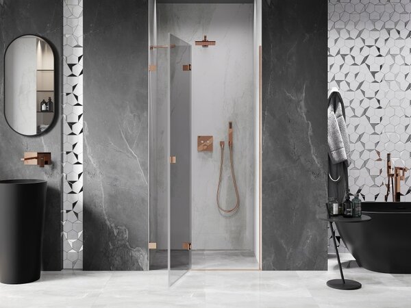 Mexen Lunar, ușă de duș cu balamale pe stânga 70 cm, sticlă transparentă de 8 mm, profil mat cupru, 834-070-000-65-00-L
