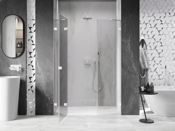 Ușă de duș Mexen Lunar, cu balamale pe stânga, 120 cm, sticlă transparentă de 8 mm, profil alb, 834S-120-050-20-00-L