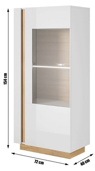 Vitrina CITY, alb/stejar, PAL melaminat/sticla, 72x40x154 cm