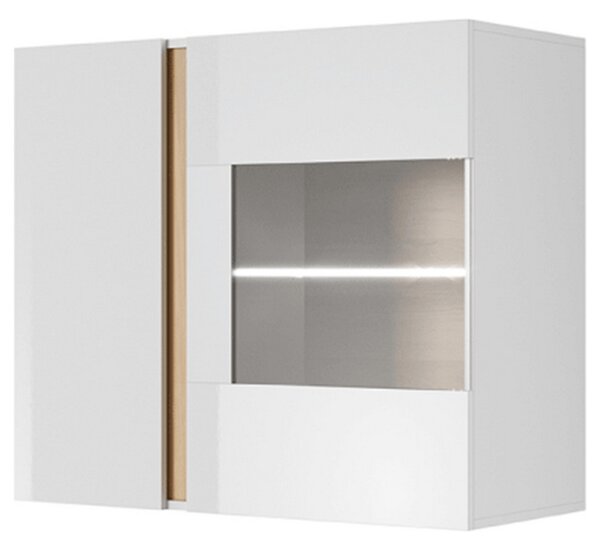 Vitrina CITY, alb/stejar, PAL melaminat/sticla, 97x40x83 cm