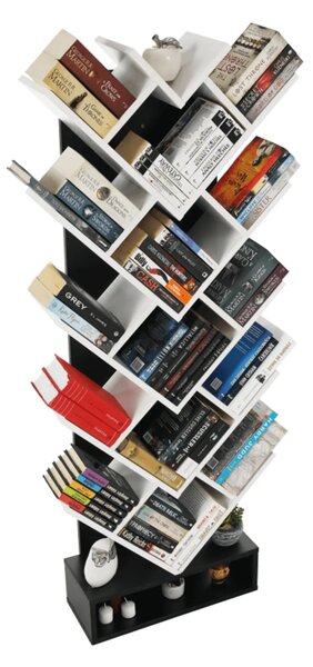 Biblioteca VEVEY, alb/negru, PAL melaminat, 59x22x150 cm