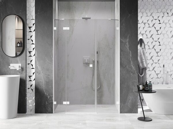 Ușă de duș Mexen Lunar, cu balamale pe stânga, 120 cm, sticlă transparentă de 8 mm, profil alb, 834S-120-050-20-00-L