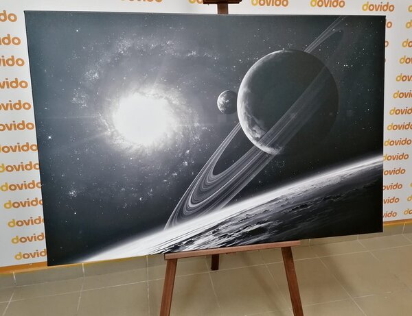 Tablou planeta în universul în design alb-negru