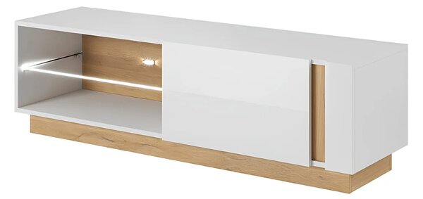 Comoda RTV CITY, stejar grandson/alb lucios, PAL melaminat, 138x40x46
