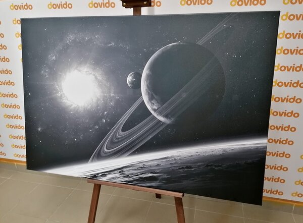 Tablou planeta în universul în design alb-negru