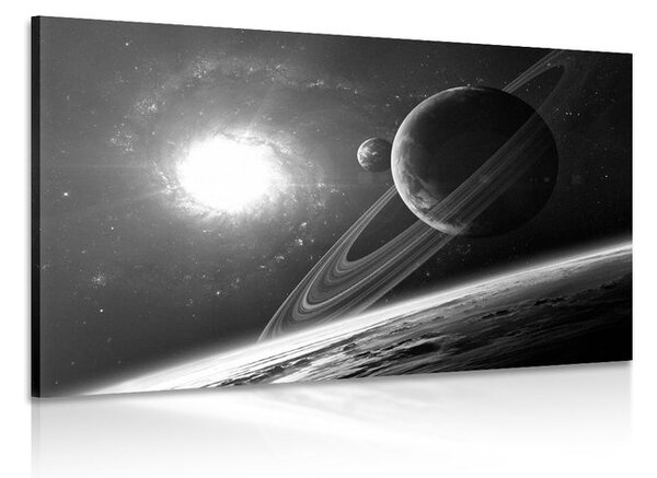 Tablou planeta în universul în design alb-negru