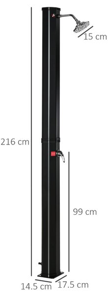 Dus Solar de Gradina Outsunny Incalzit 55° pentru Exterior, 35L cu Mixer, Negru | Aosom Romania