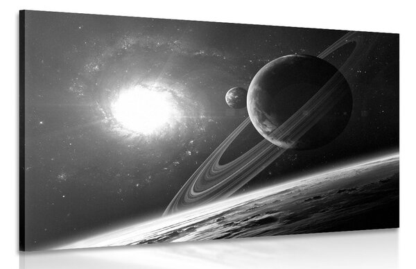 Tablou planeta în universul în design alb-negru