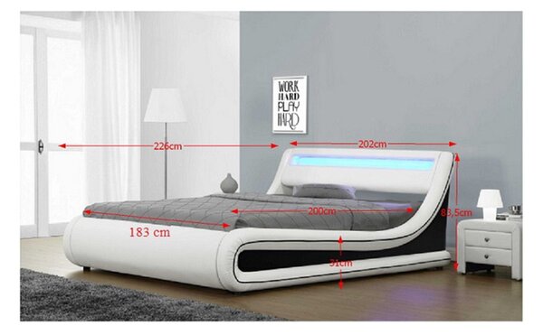 Pat MANILA NEW 160x200, alb/negru, PAL/piele ecologica, cu iluminare L