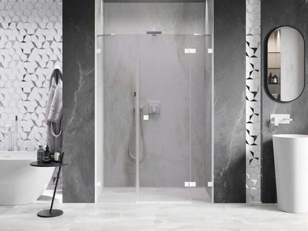 Ușă de duș Mexen Lunar, cu balamale pe dreapta, 120 cm, sticlă transparentă de 8 mm, profil alb, 834S-120-050-20-00-P