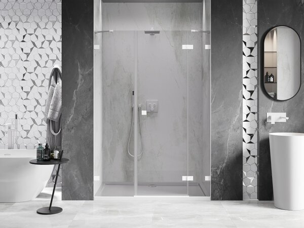 Ușă de duș Mexen Lunar, cu balamale pe dreapta, 120 cm, sticlă transparentă de 8 mm, profil alb, 834S-120-050-20-00-P