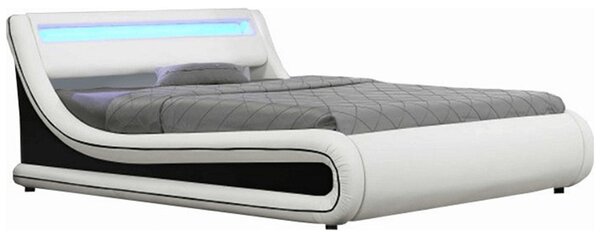 Pat MANILA NEW 160x200, alb/negru, PAL/piele ecologica, cu iluminare L