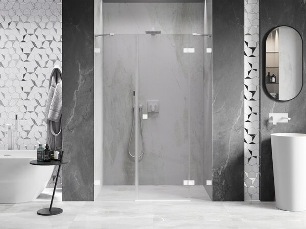 Ușă de duș Mexen Lunar, cu balamale pe dreapta, 120 cm, sticlă transparentă de 8 mm, profil alb, 834S-120-050-20-00-P