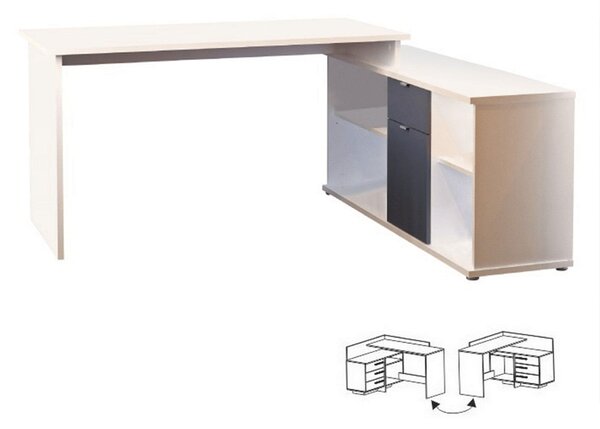 Birou DALTON 2 NEW VE 02, alb/gri, PAL melaminat, 168x138x75 cm