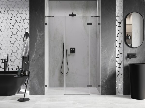 Ușă de duș Mexen Lunar, cu balamale pe dreapta, 120 cm, sticlă transparentă de 8 mm, profil grafit, 834S-120-050-95-00-P