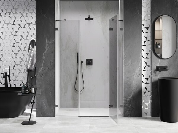 Ușă de duș Mexen Lunar, cu balamale pe dreapta, 120 cm, sticlă transparentă de 8 mm, profil grafit, 834S-120-050-95-00-P