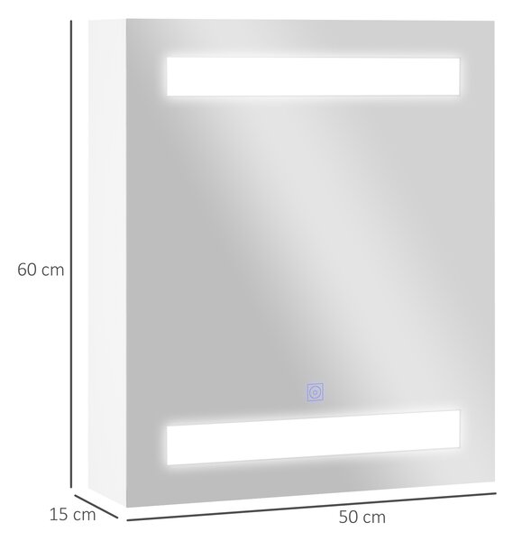 HOMCOM Dulap Baie cu 1 Usa Basculanta Oglinda si Lumini LED 60 x 50 x15cm | Aosom Romania