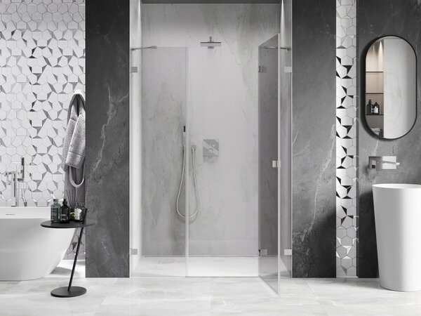 Ușă de duș Mexen Lunar, cu balamale pe dreapta, 120 cm, sticlă transparentă de 8 mm, profil din oțel, 834S-120-050-97-00-P