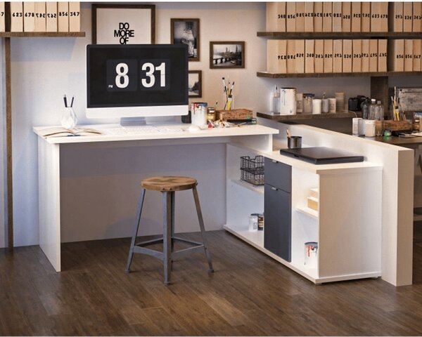 Birou DALTON 2 NEW VE 02, alb/gri, PAL melaminat, 168x138x75 cm