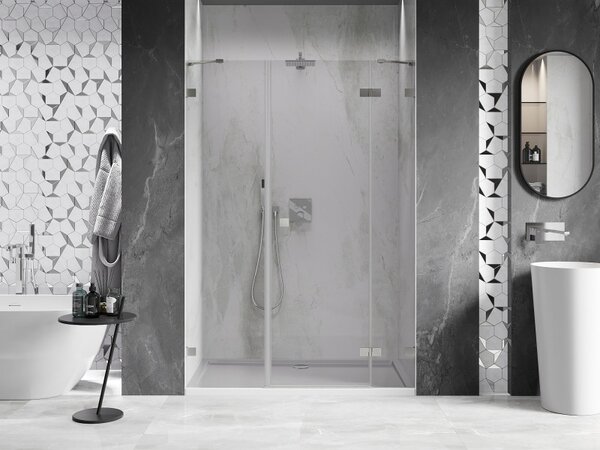 Ușă de duș Mexen Lunar, cu balamale pe dreapta, 120 cm, sticlă transparentă de 8 mm, profil din oțel, 834S-120-050-97-00-P