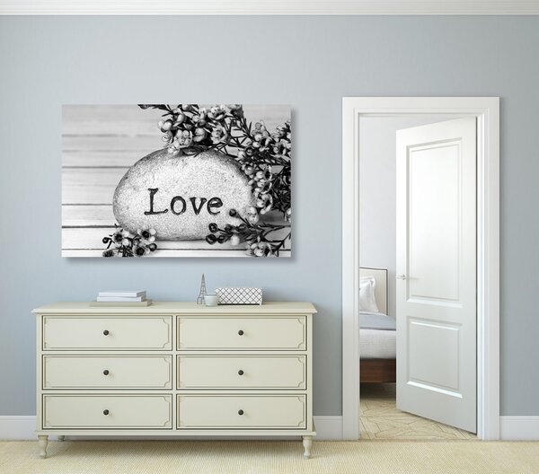 Tablou cu inscripție pe piatră Love în design alb-negru