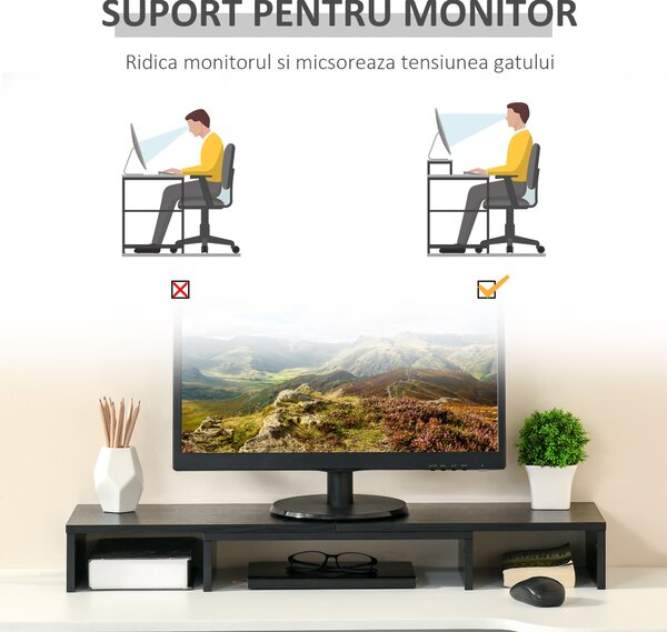 Vinsetto Suport PC pentru unul/ doua monitoare cu lungime si unghi reglabil, stand ridicare ecran pentru laptop, computer | Aosom Romania