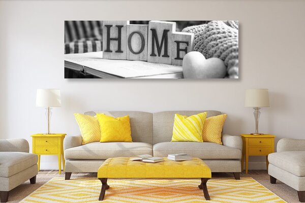 Tablou cu inscripție Home și natura moartă în design alb-ngru