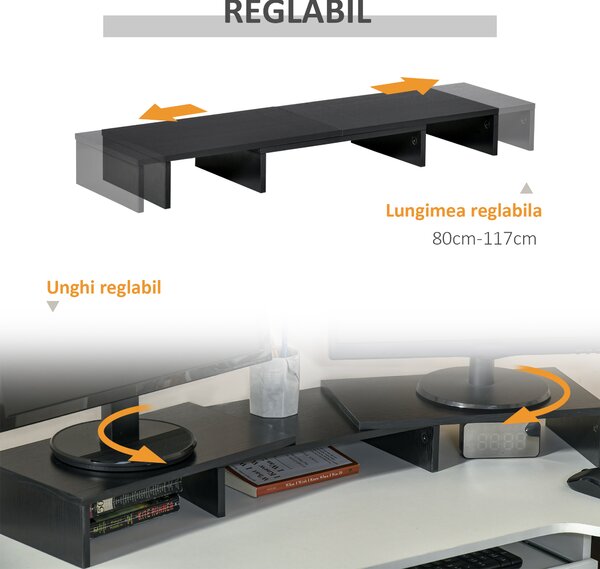 Vinsetto Suport PC pentru unul/ doua monitoare cu lungime si unghi reglabil, stand ridicare ecran pentru laptop, computer | Aosom Romania