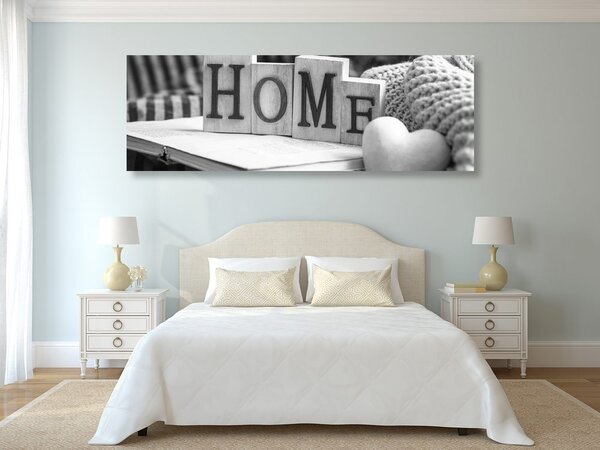 Tablou cu inscripție Home și natura moartă în design alb-ngru