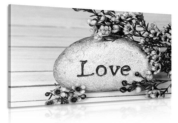 Tablou cu inscripție pe piatră Love în design alb-negru