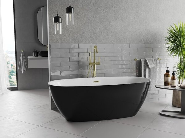 Mexen Luvo Slim, cadă de baie independentă 170 × 75 cm, alb-negru, preaplin auriu lucios, 52801707575-50