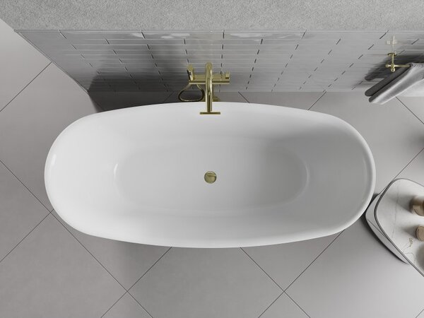 Mexen Luvo Slim, cadă de baie independentă 170 × 75 cm, alb-negru, preaplin auriu lucios, 52801707575-50