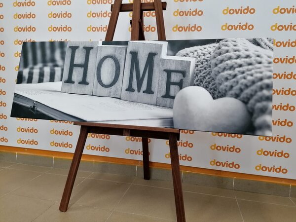 Tablou cu inscripție Home și natura moartă în design alb-ngru