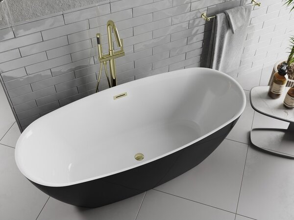 Mexen Luvo Slim, cadă de baie independentă 170 × 75 cm, alb-negru, preaplin auriu lucios, 52801707575-50