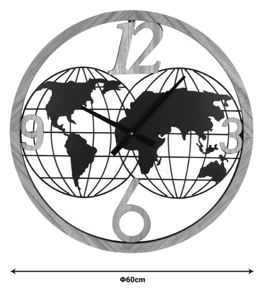 Ceas de perete Woglo Pako World Negru 60x3x60 cm
