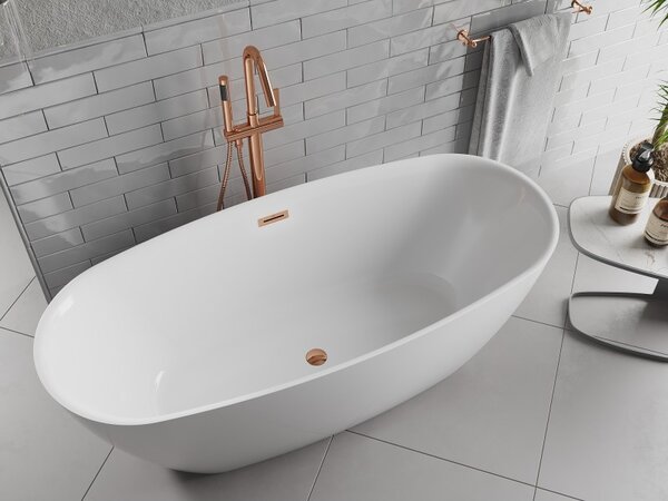 Mexen Luvo Slim, cadă de baie independentă 170 × 75 cm, alb lucios, preaplin auriu-roz, 52801707500-60