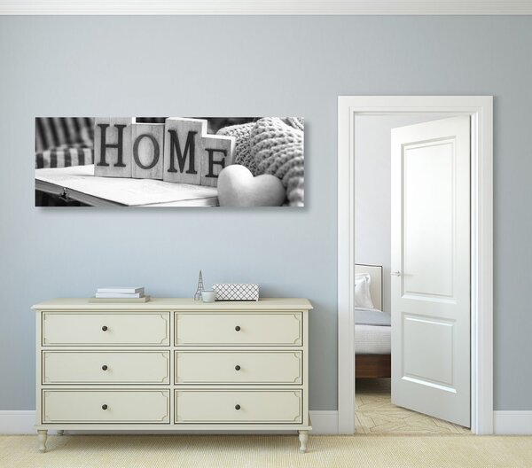 Tablou cu inscripție Home și natura moartă în design alb-ngru