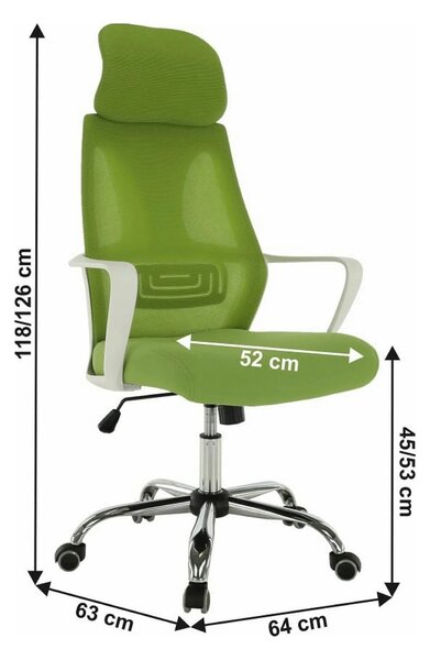 Scaun birou TAXIS, verde/alb/crom, stofa/plastic/metal, 64x63x118/127