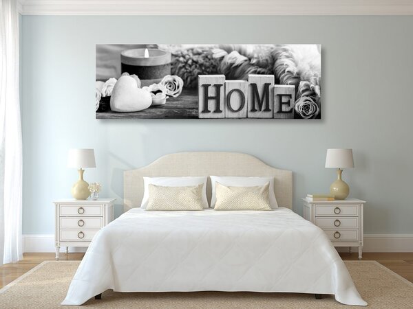 Tablou natura moartă cu inscripție Home în design alb-negru