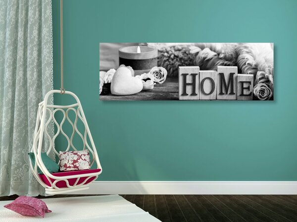 Tablou natura moartă cu inscripție Home în design alb-negru