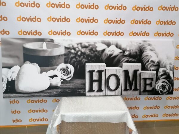 Tablou natura moartă cu inscripție Home în design alb-negru