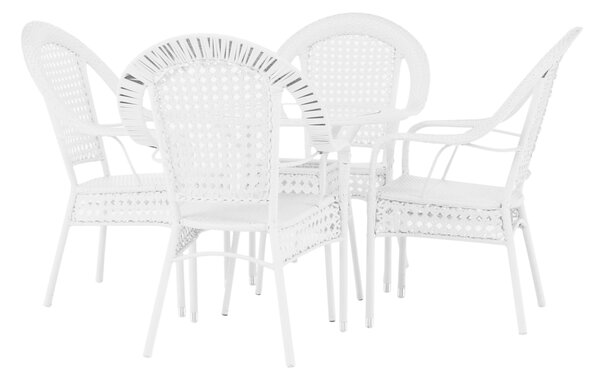 Set gradina KOVEN, alb, ratan sintetic/sticla temperata/otel, cu masut