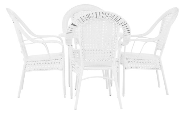 Set gradina KOVEN, alb, ratan sintetic/sticla temperata/otel, cu masut