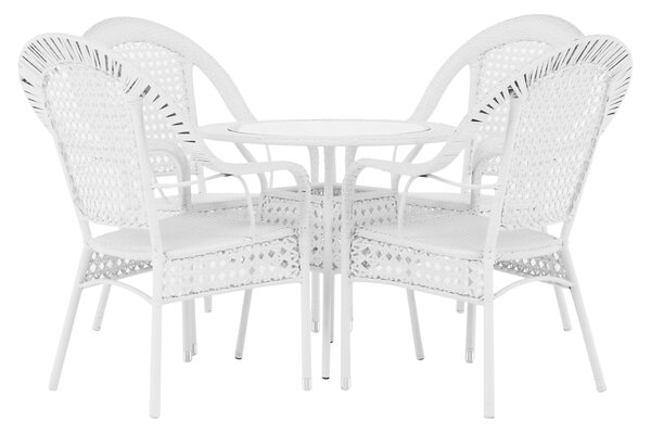 Set gradina KOVEN, alb, ratan sintetic/sticla temperata/otel, cu masut