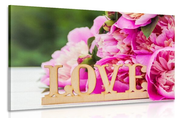 Tablou bujori cu inscripție Love
