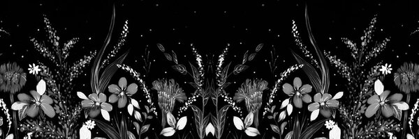 Tablou cu ornament floral în design alb-negru