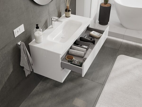 Mexen Orio, mobilier baie 100 cm cu lavoar Vela, 2 sertare, alb lucios, 91A10-10047-2-BFF00-W23M00